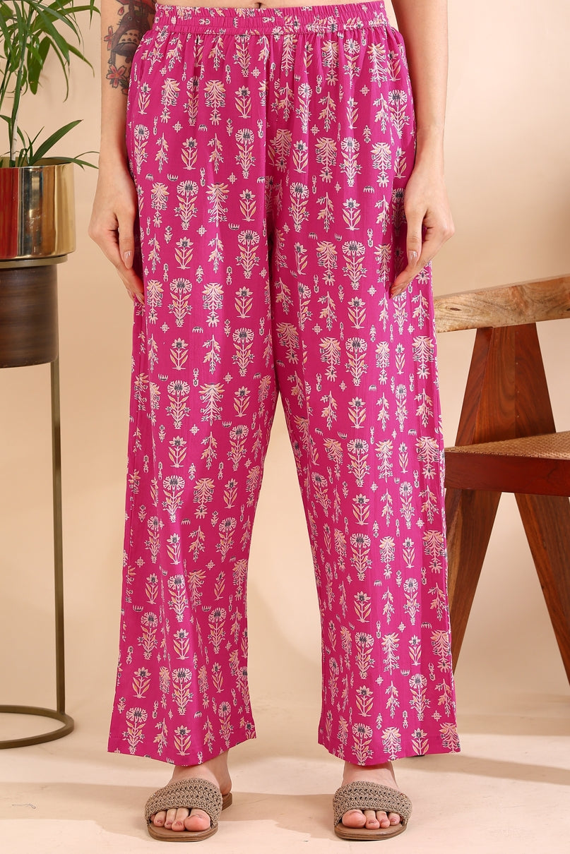 Floral Print With Crochet Lace Night Suit