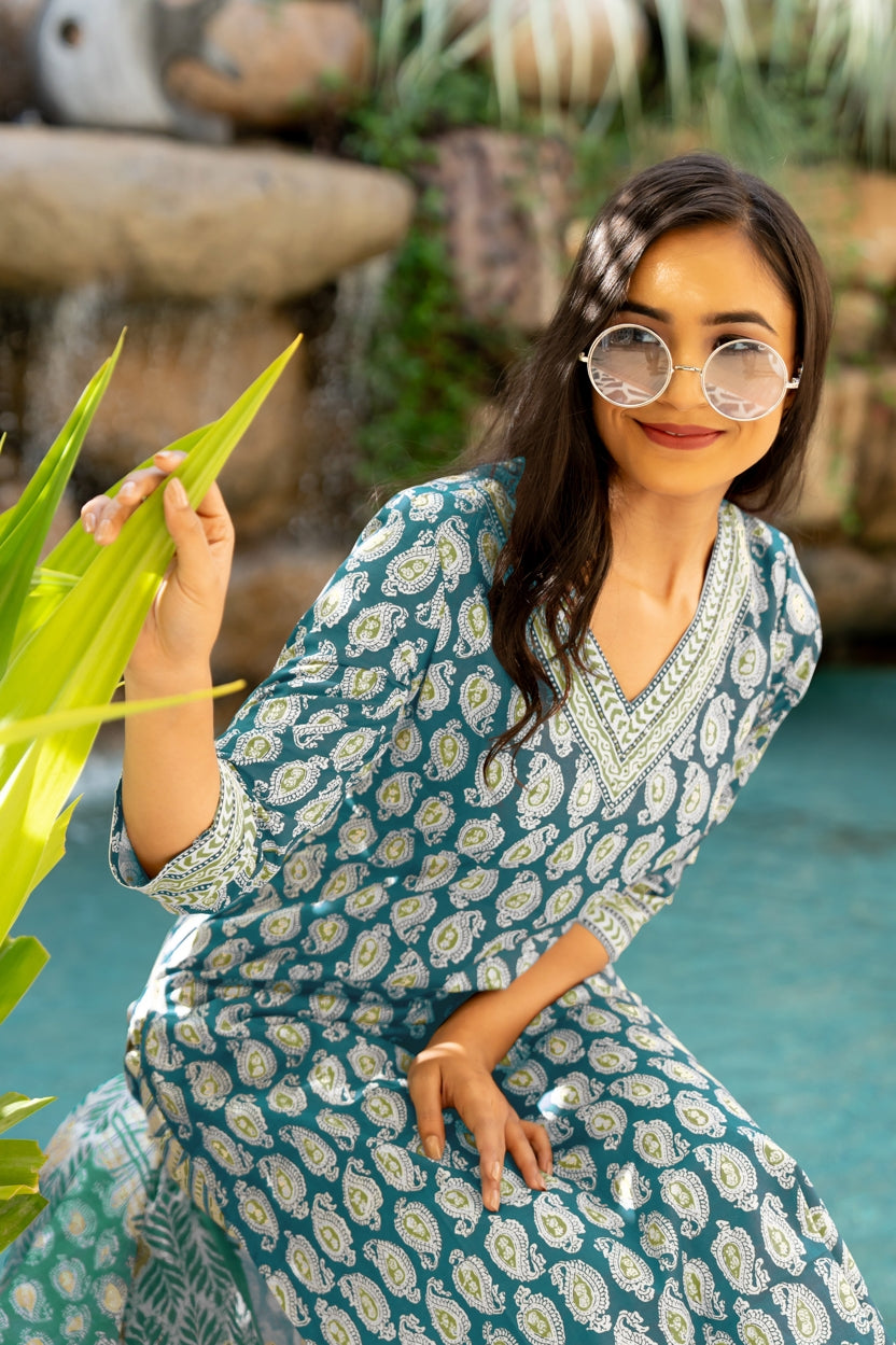 Trendy Cotton Floral Print Kurta Set with dupatta