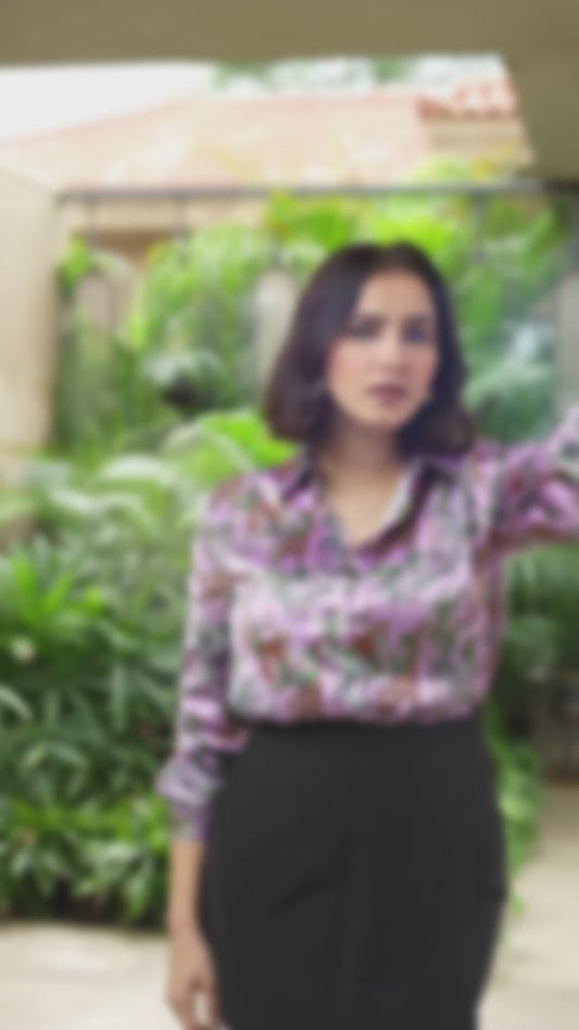 Wild Animal Floral Printed Elegance Satin Shirt