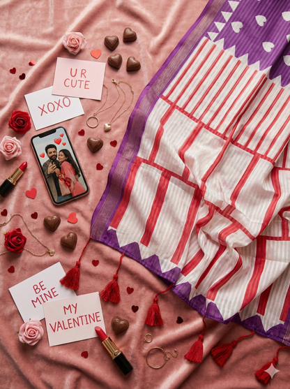 Trendy Hearts Printed Cotton Silk Saree With Unstitched Blouse Piece