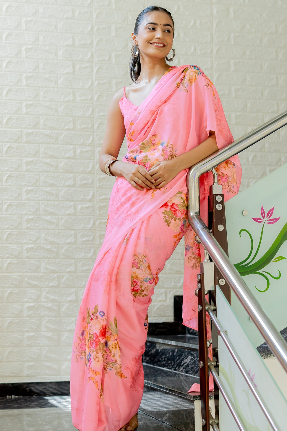 Women's Chiffon Floral Printed Elegance Custom Saree