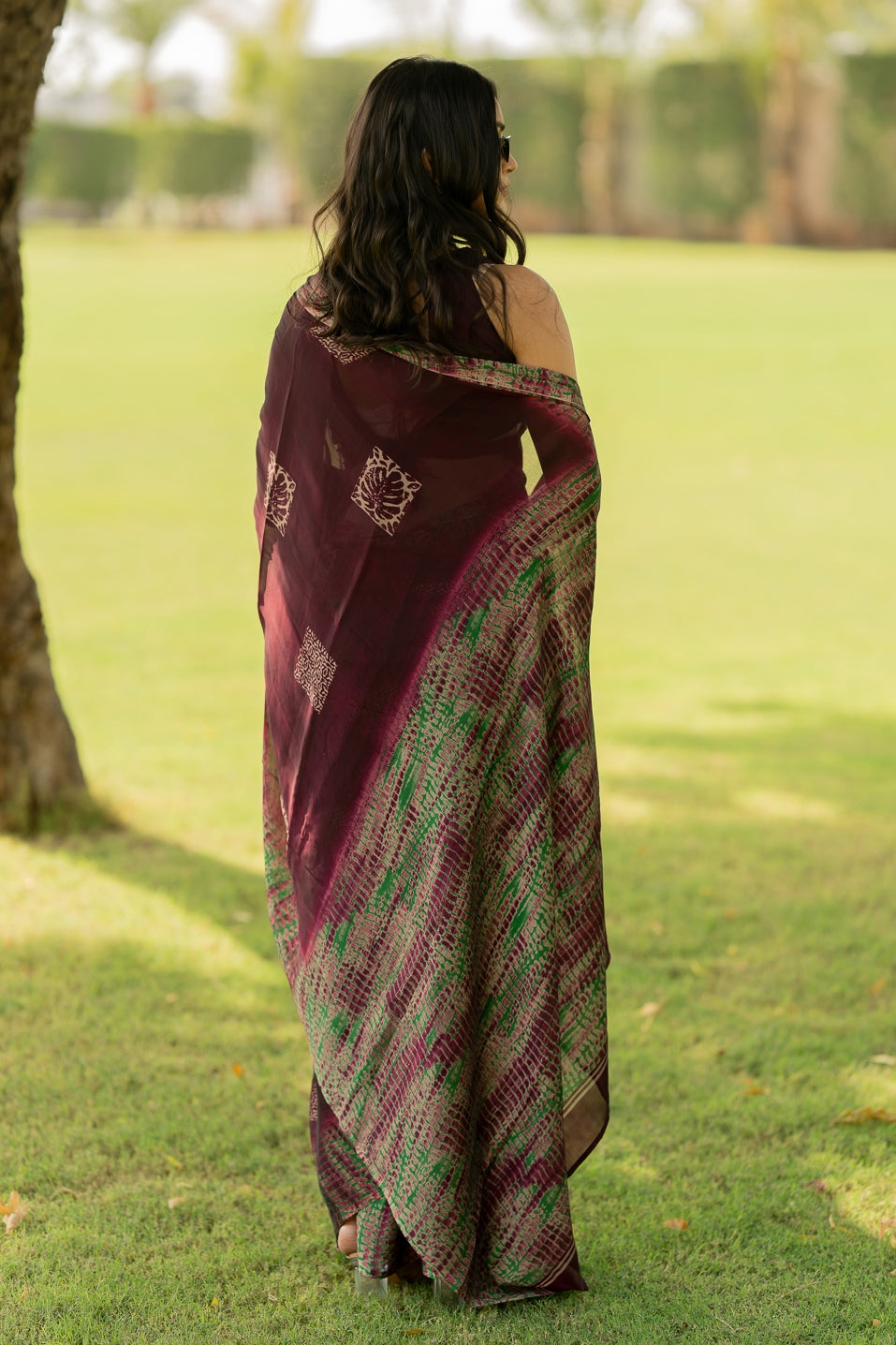 Chiffon Shibori Block Print  Saree