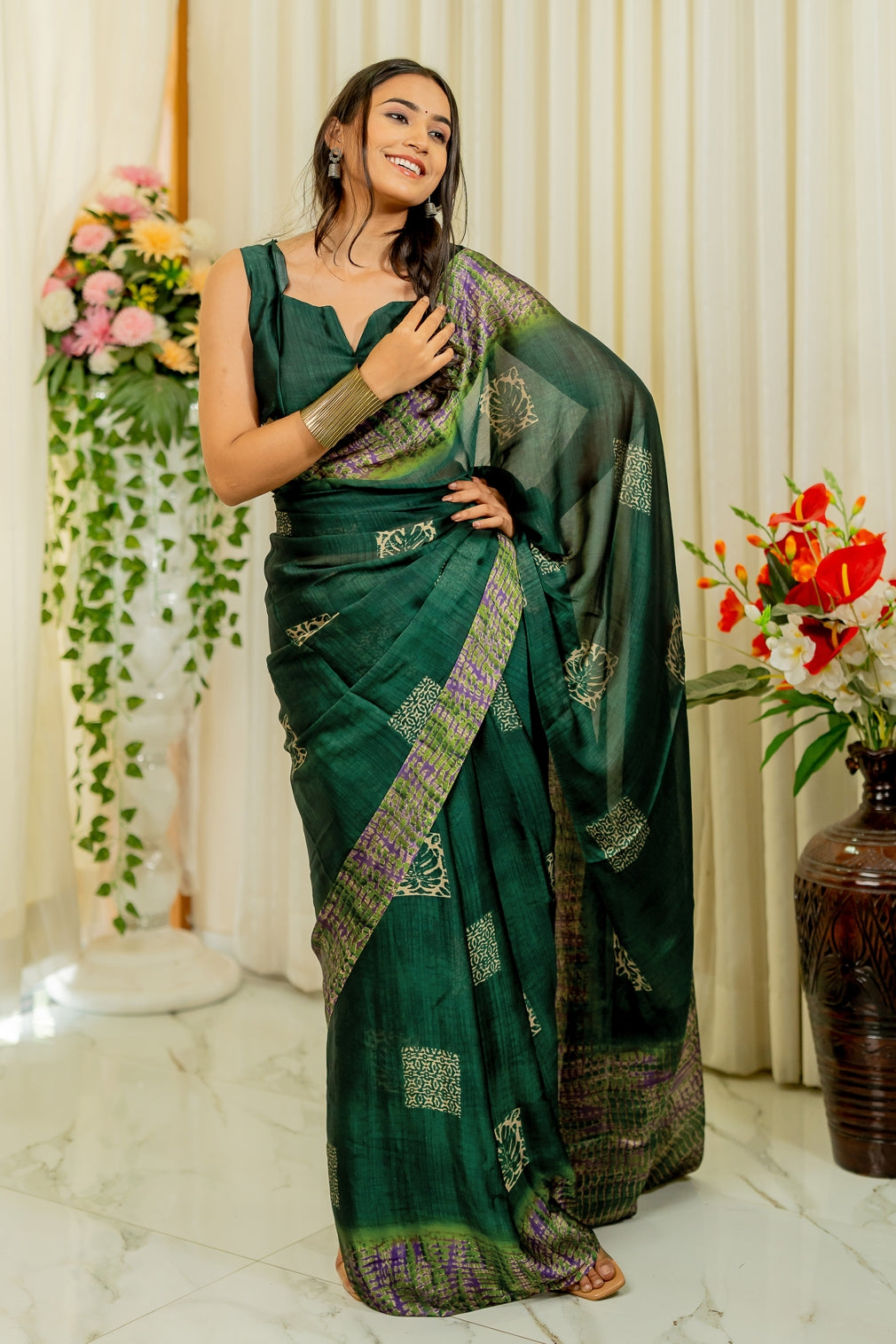 Chiffon Shibori Block Print  Saree