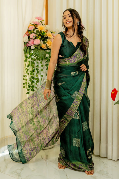 Chiffon Shibori Block Print  Saree