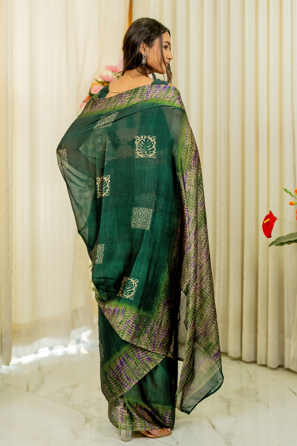 Chiffon Shibori Block Print  Saree