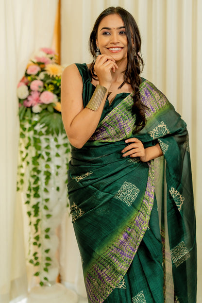 Chiffon Shibori Block Print  Saree