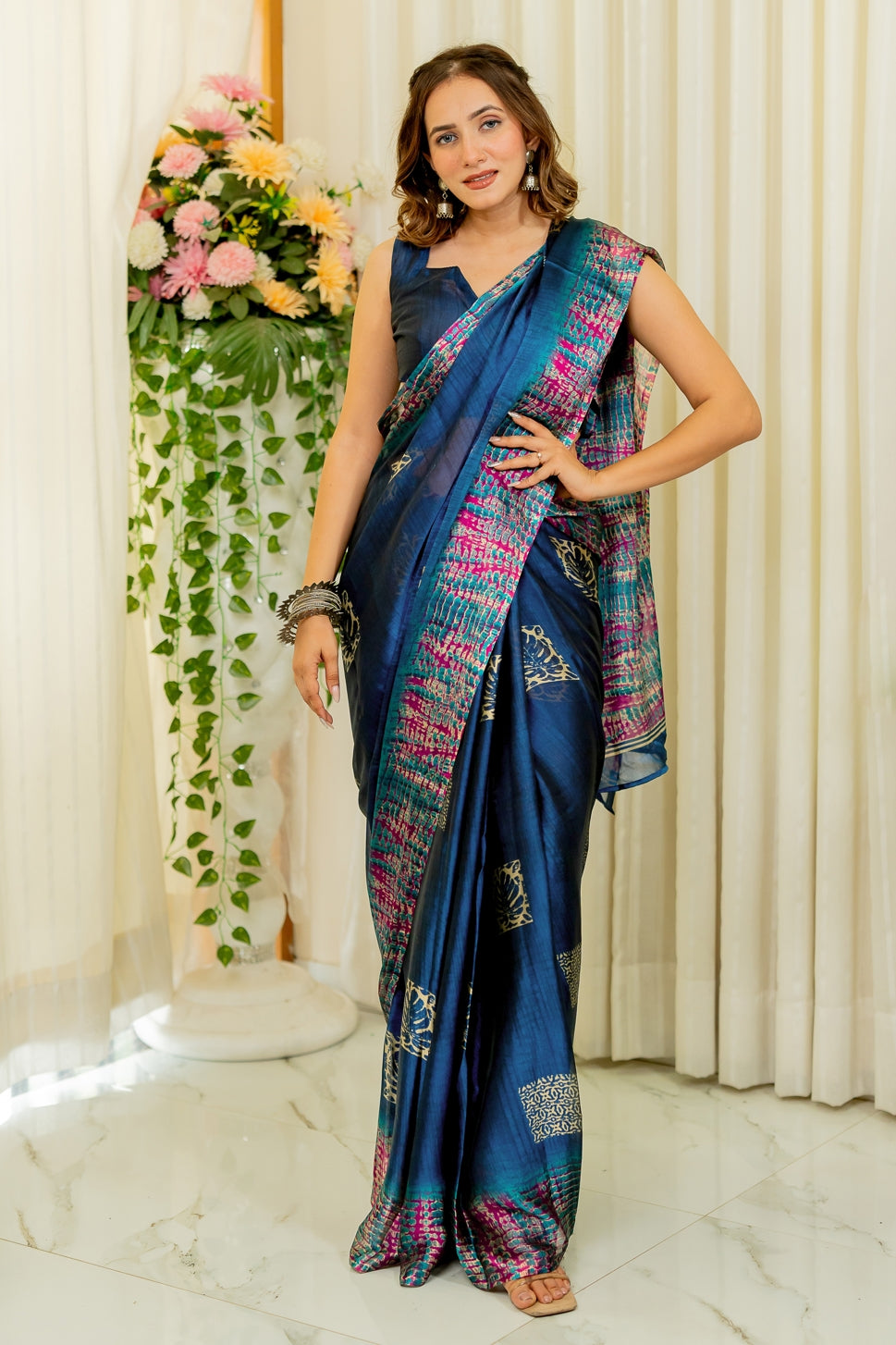 Chiffon Shibori Block Print  Saree