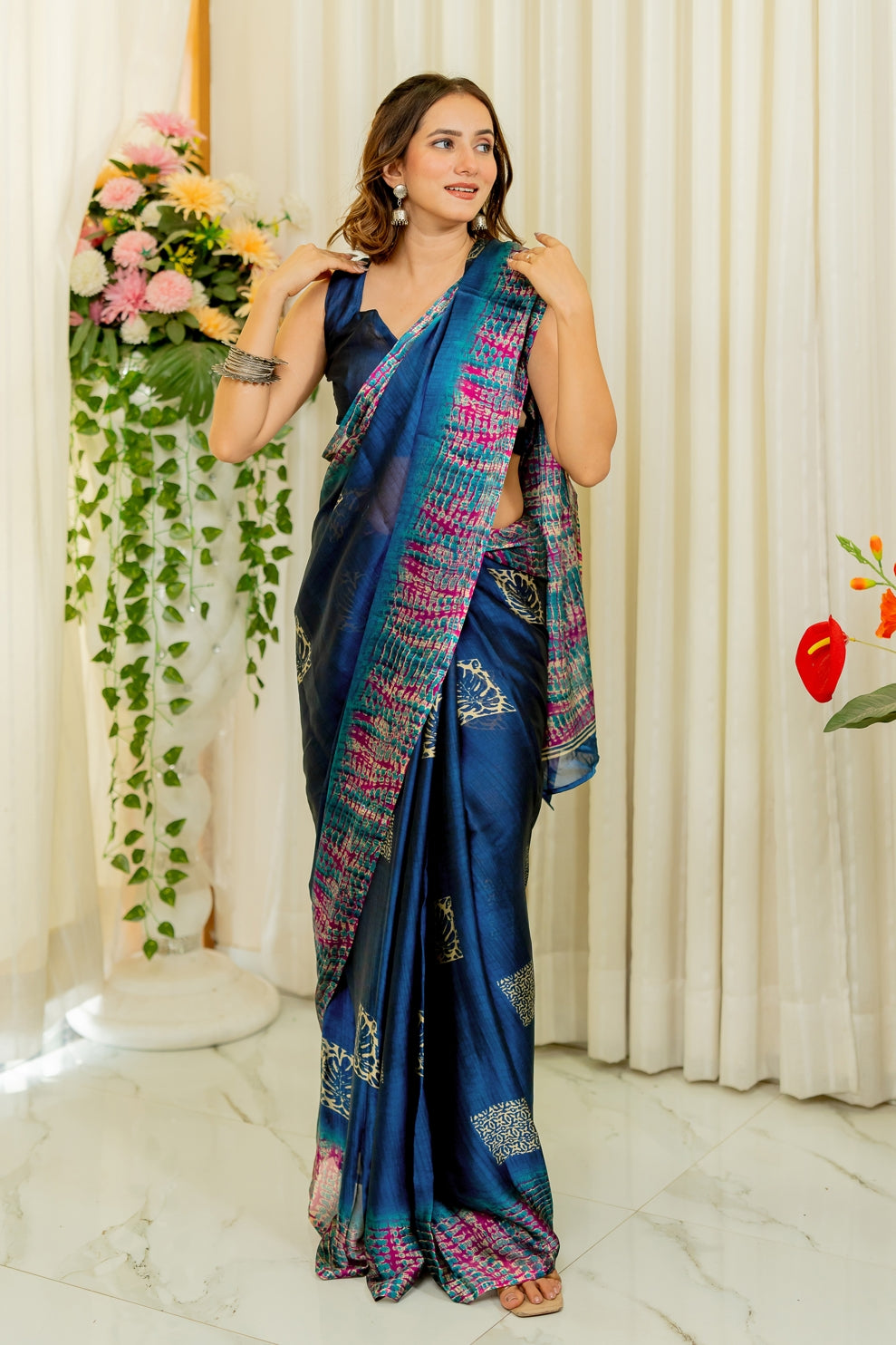 Chiffon Shibori Block Print  Saree