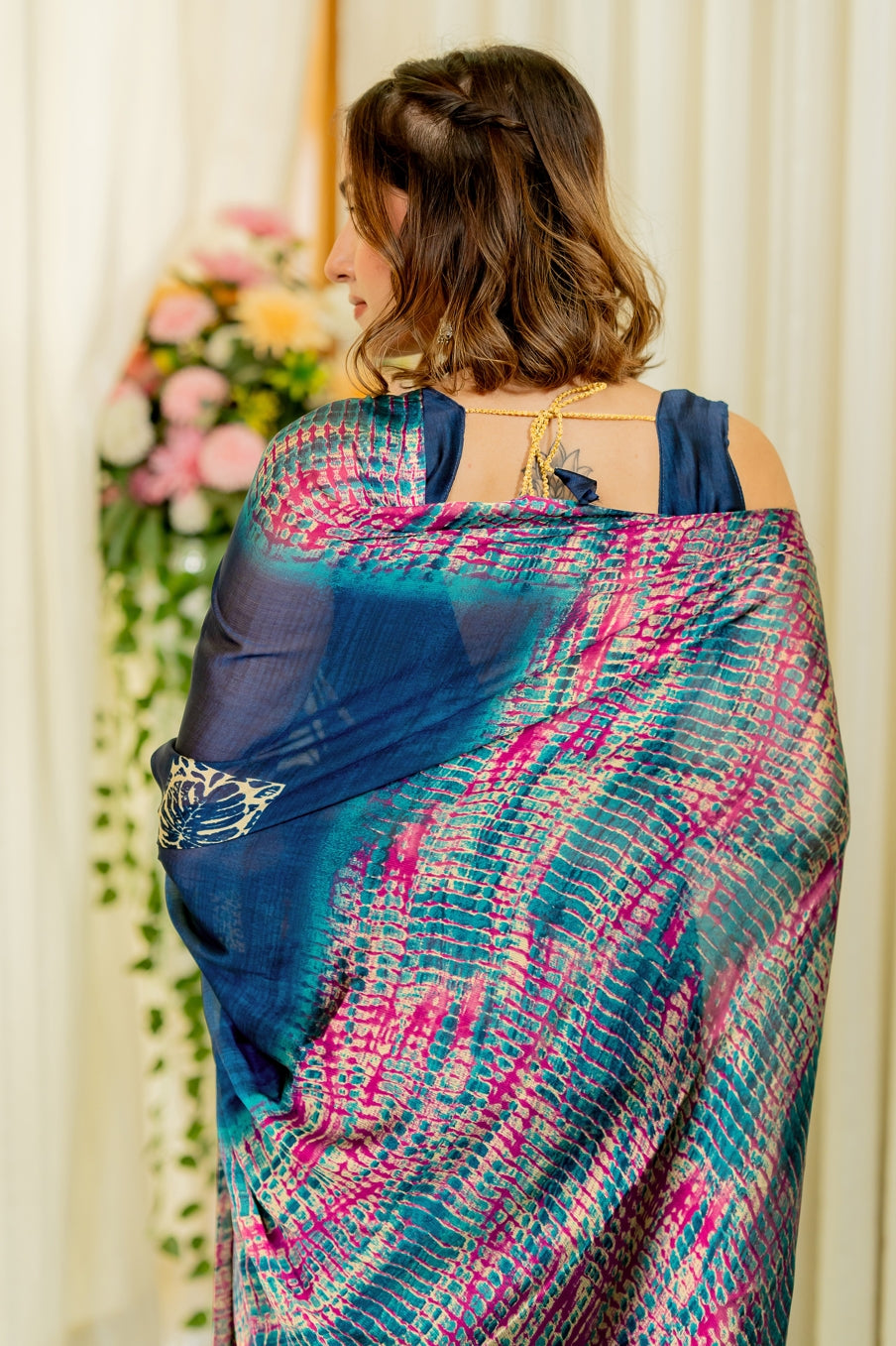 Chiffon Shibori Block Print  Saree