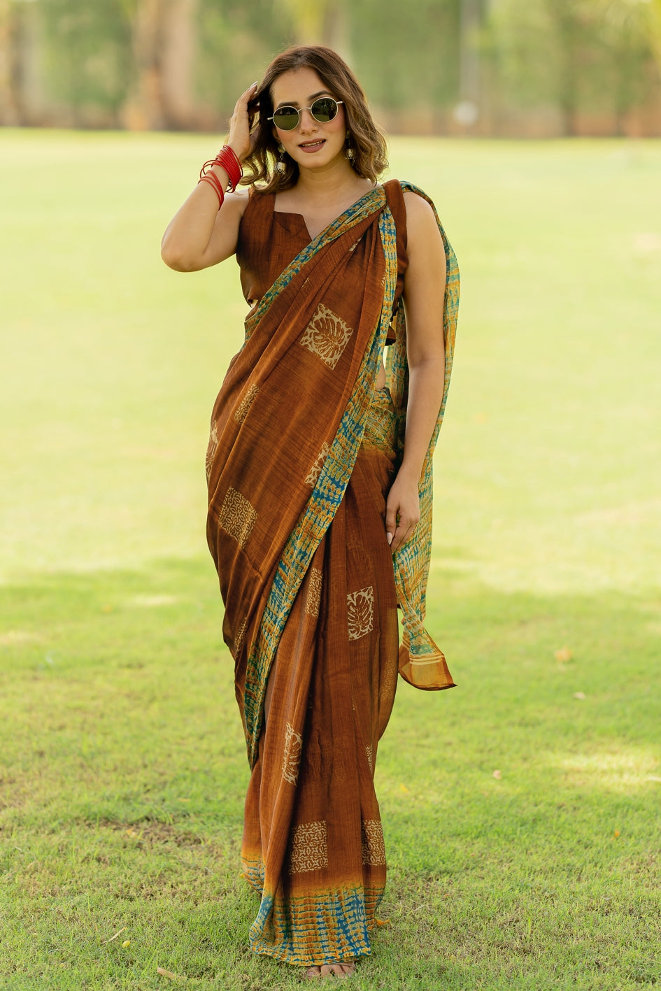 Chiffon Shibori Block Print  Saree