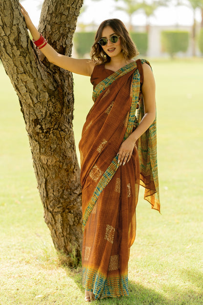 Chiffon Shibori Block Print  Saree