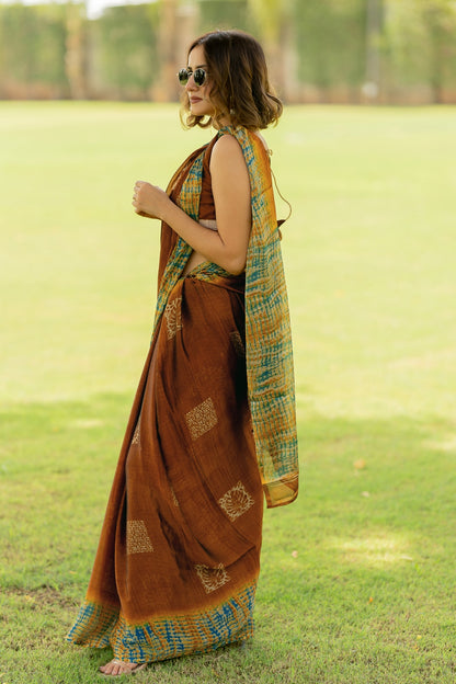 Chiffon Shibori Block Print  Saree