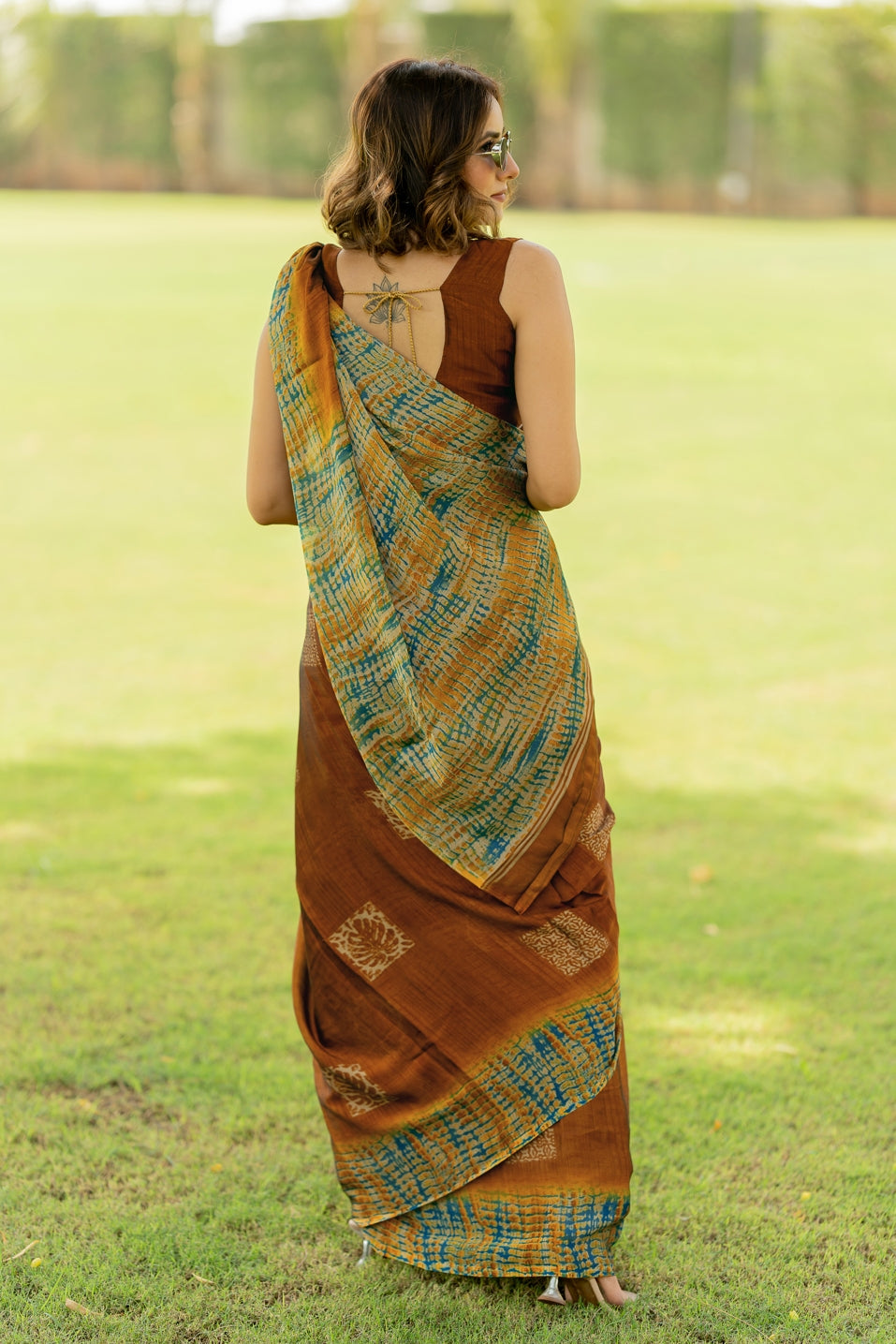 Chiffon Shibori Block Print  Saree