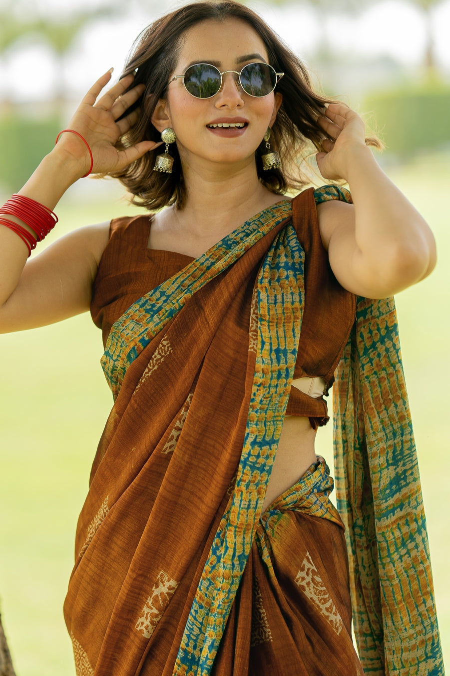 Chiffon Shibori Block Print  Saree