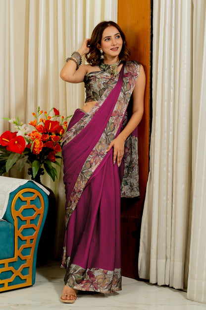 Women's Chiffon Leaf Printed Saree