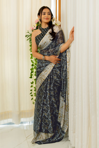 Women's Chiffon Leaf Printed Saree