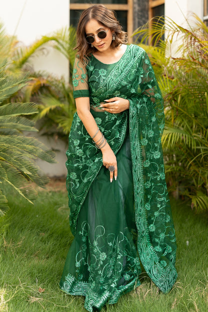 Modern Floral Embroidered Saree