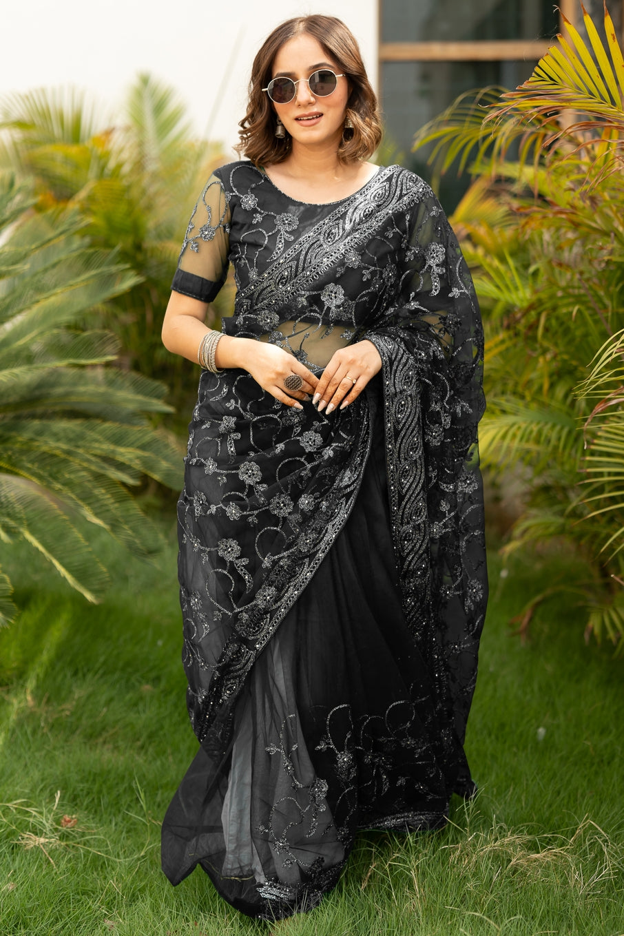 Modern Floral Embroidered Saree