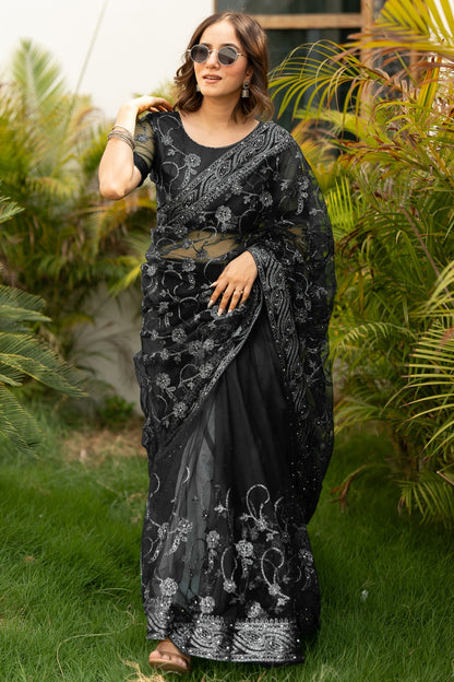 Modern Floral Embroidered Saree