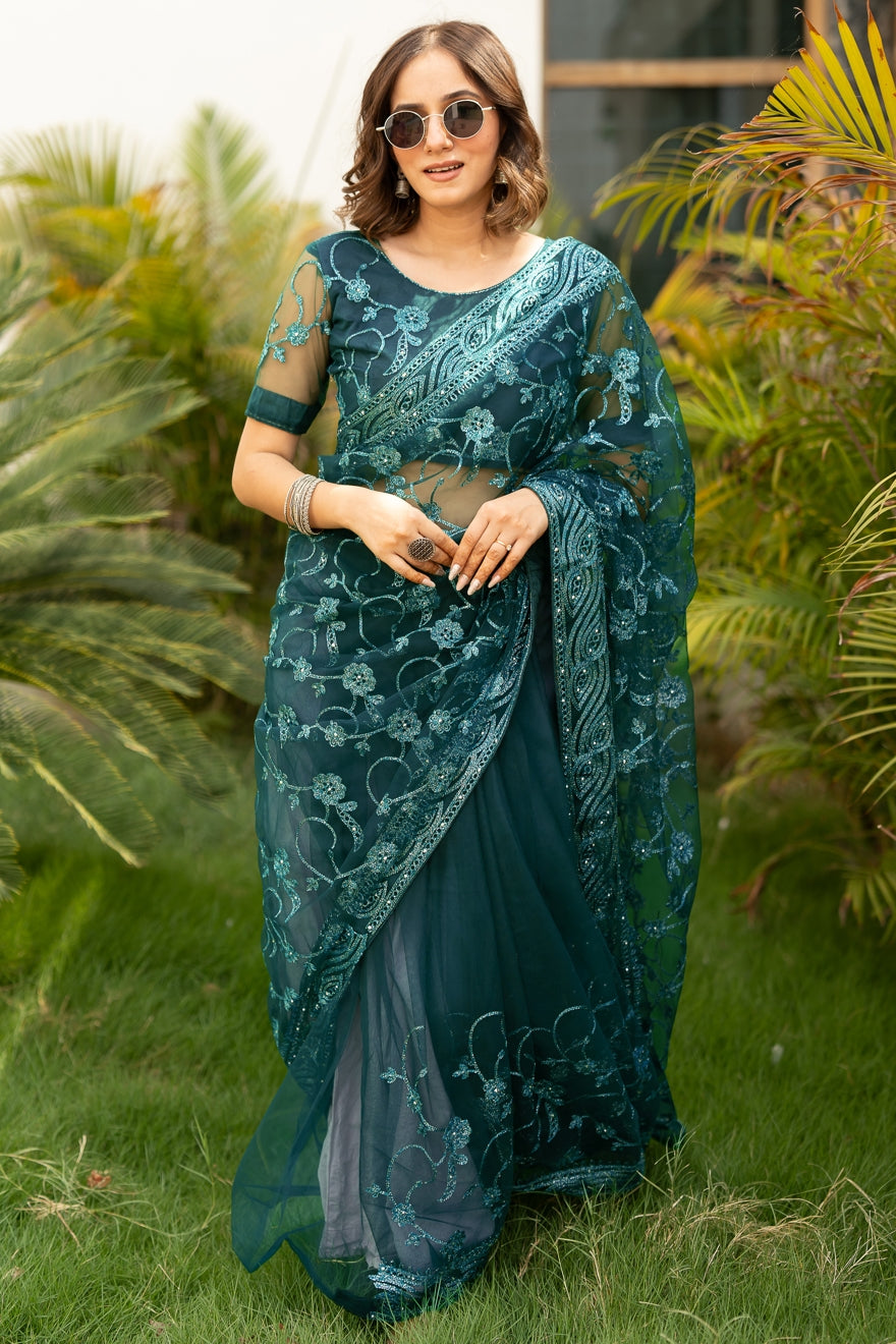 Modern Floral Embroidered Saree