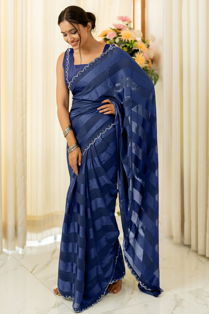 Satin Stripes Stone Work Saree