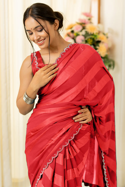 Satin Stripes Stone Work Saree