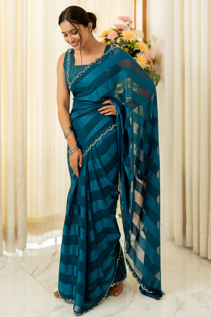 Satin Stripes Stone Work Saree