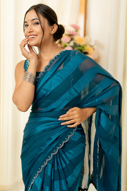 Satin Stripes Stone Work Saree