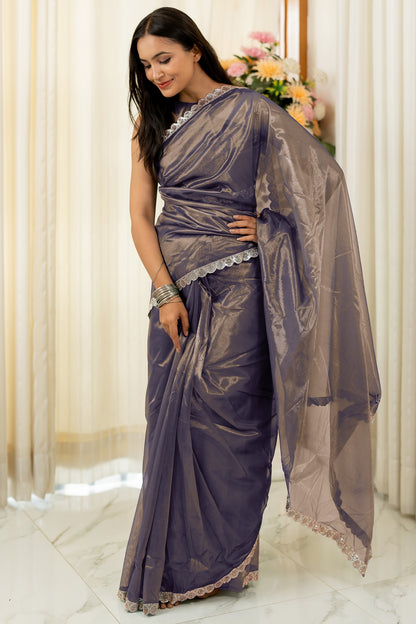 Elegant Solid Color Georgette Shimmer Saree