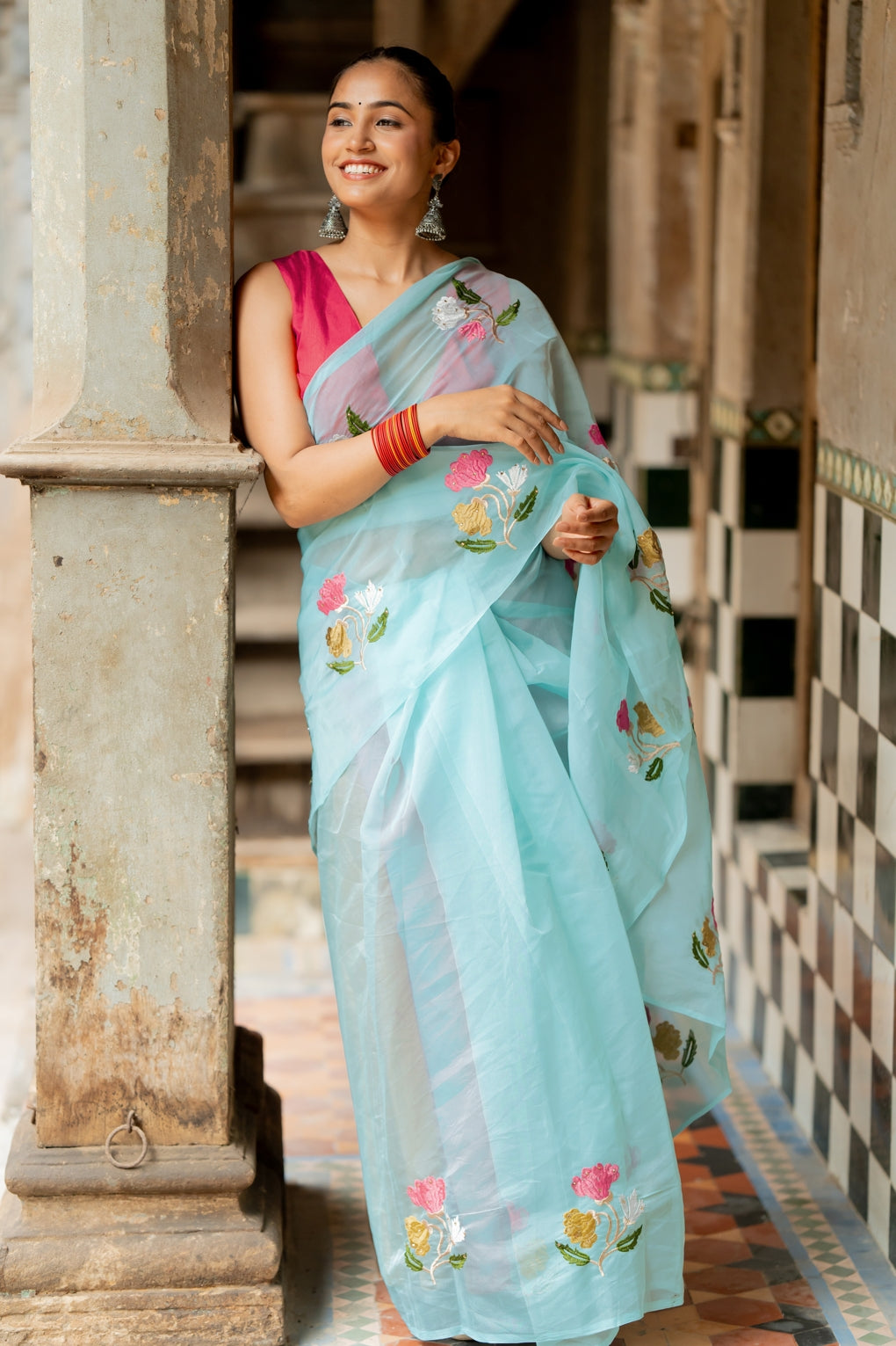 Floral Embroidery Stone Work/Tassels Saree