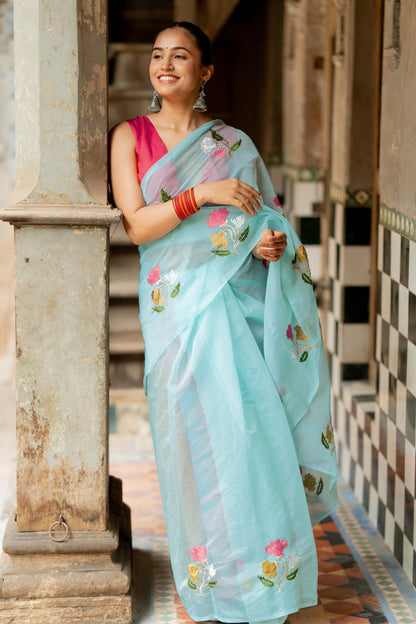 Floral Embroidery Stone Work/Tassels Saree