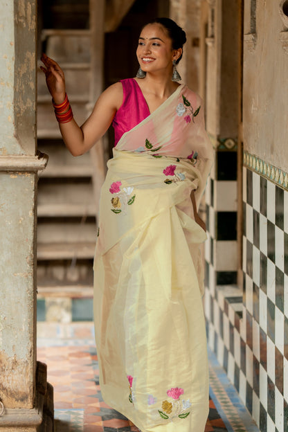 Floral Embroidery Stone Work/Tassels Saree