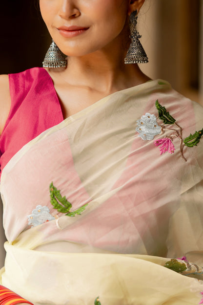 Floral Embroidery Stone Work/Tassels Saree