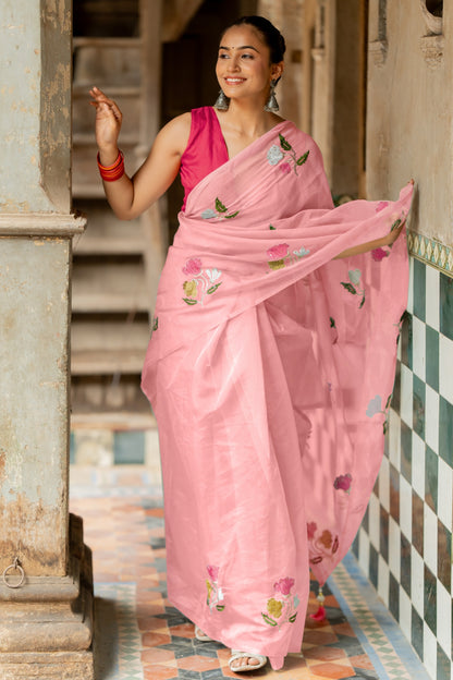 Floral Embroidery Stone Work/Tassels Saree