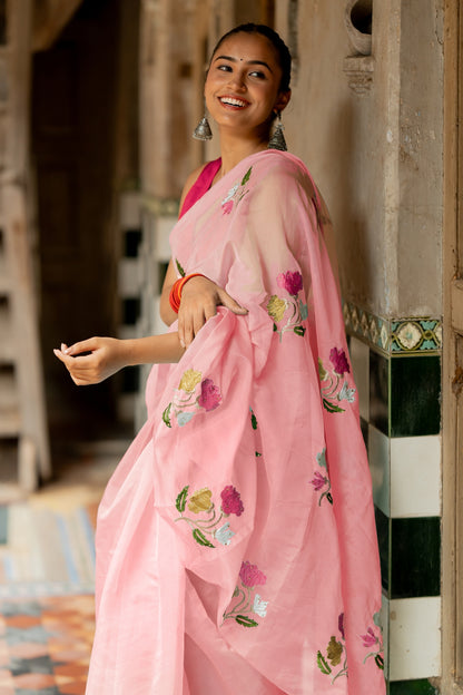 Floral Embroidery Stone Work/Tassels Saree