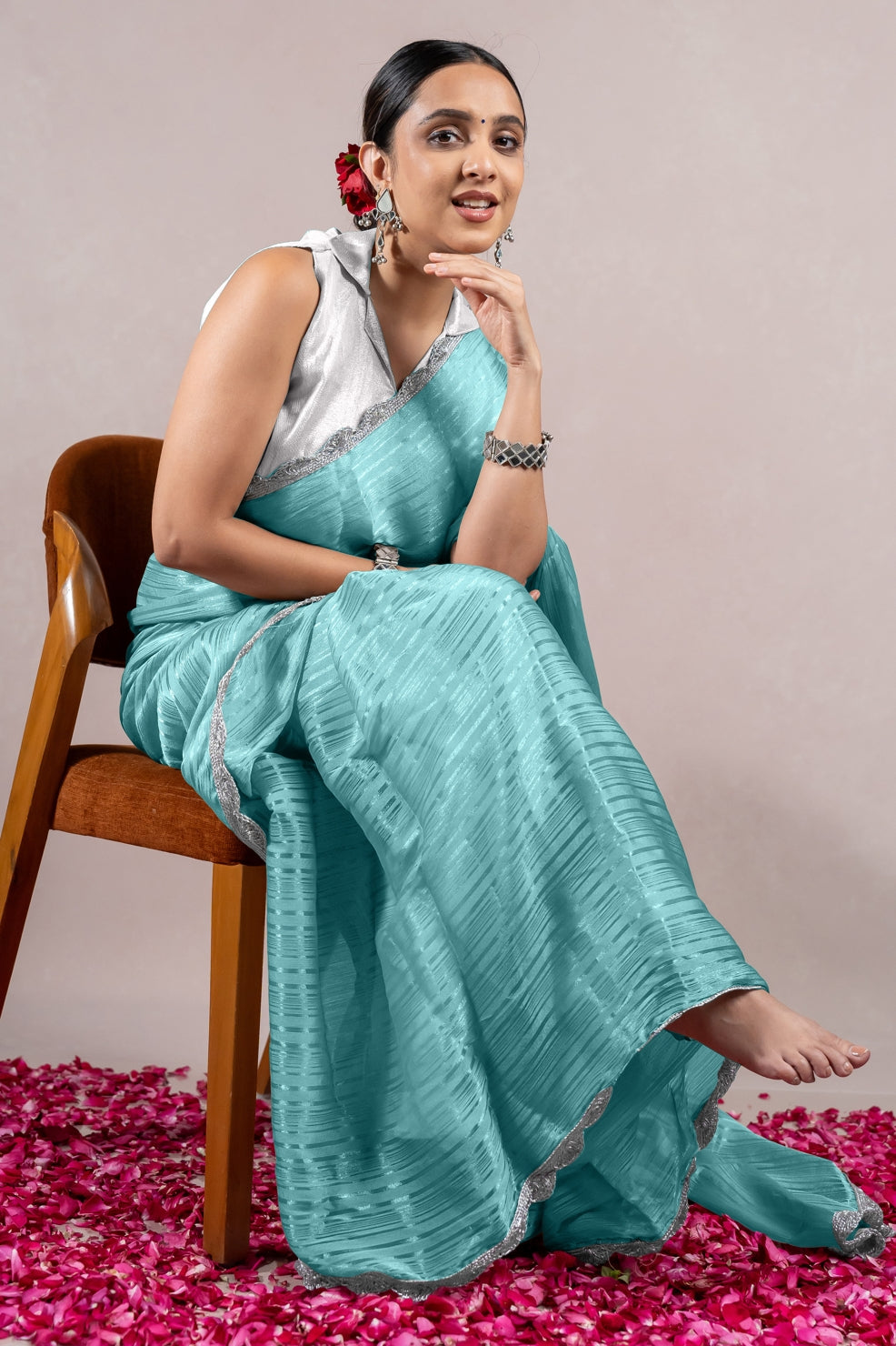 Turquoise Organza  Grace Ready-to-Wear Saree