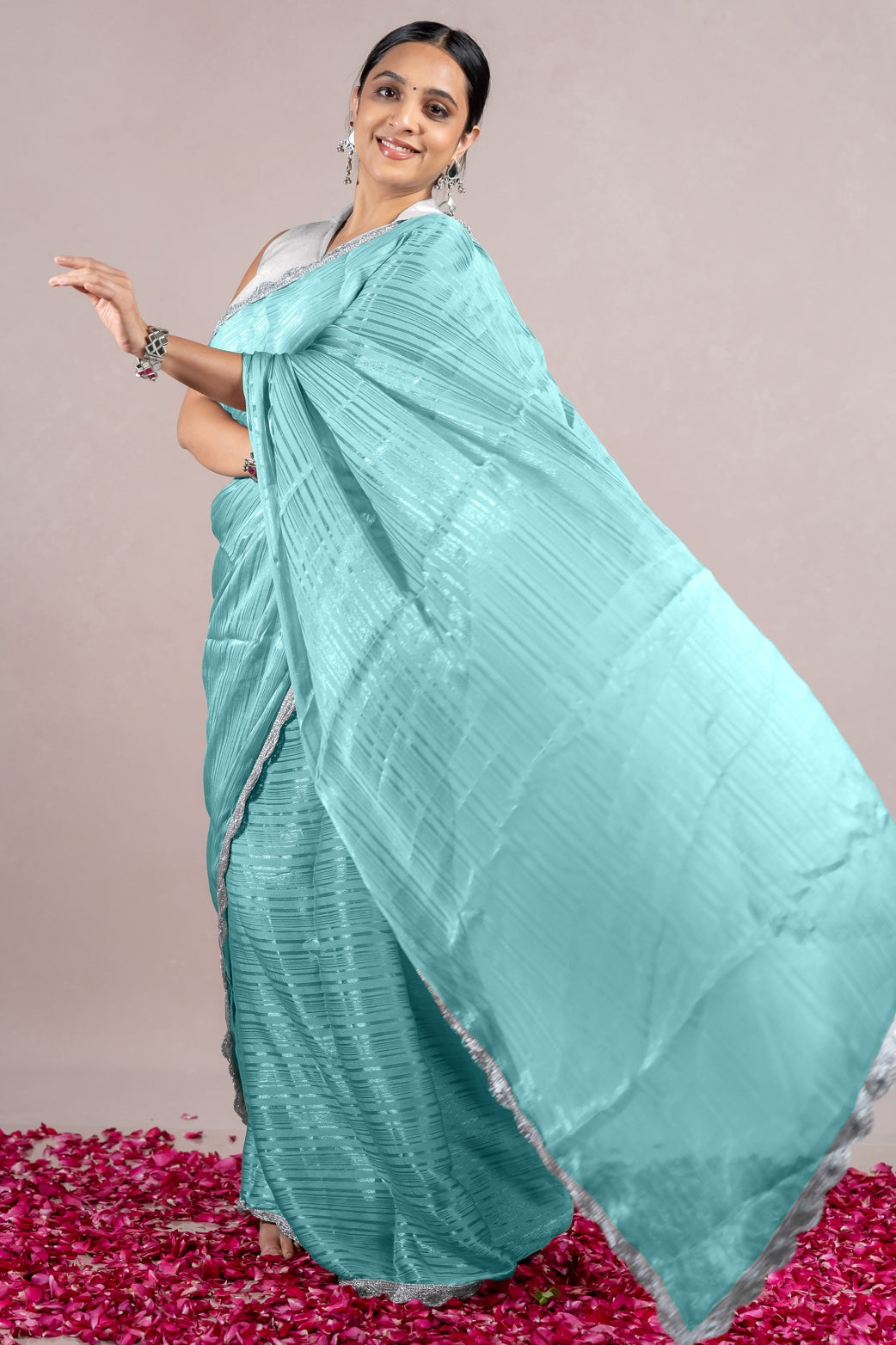 Turquoise Organza  Grace Ready-to-Wear Saree