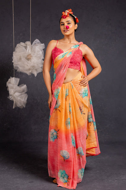 Women's Georgette Floral Printed Saree with Unstitched Blouse