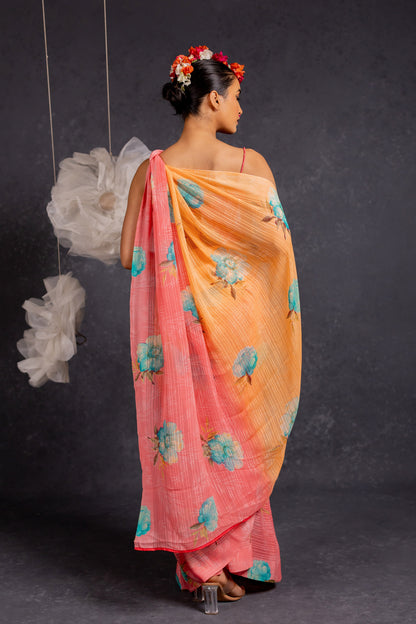 Women's Georgette Floral Printed Saree with Unstitched Blouse