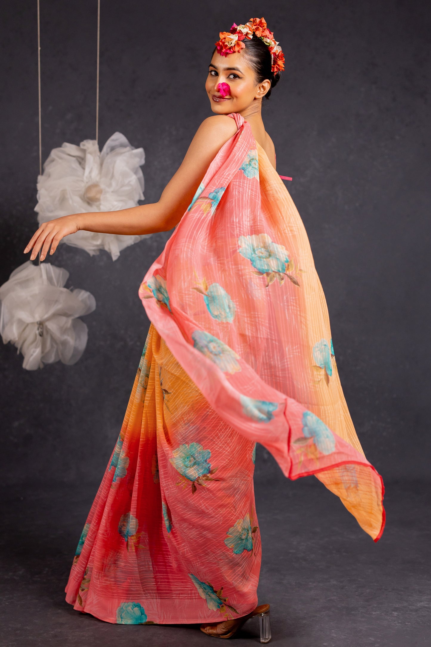 Women's Georgette Floral Printed Saree with Unstitched Blouse