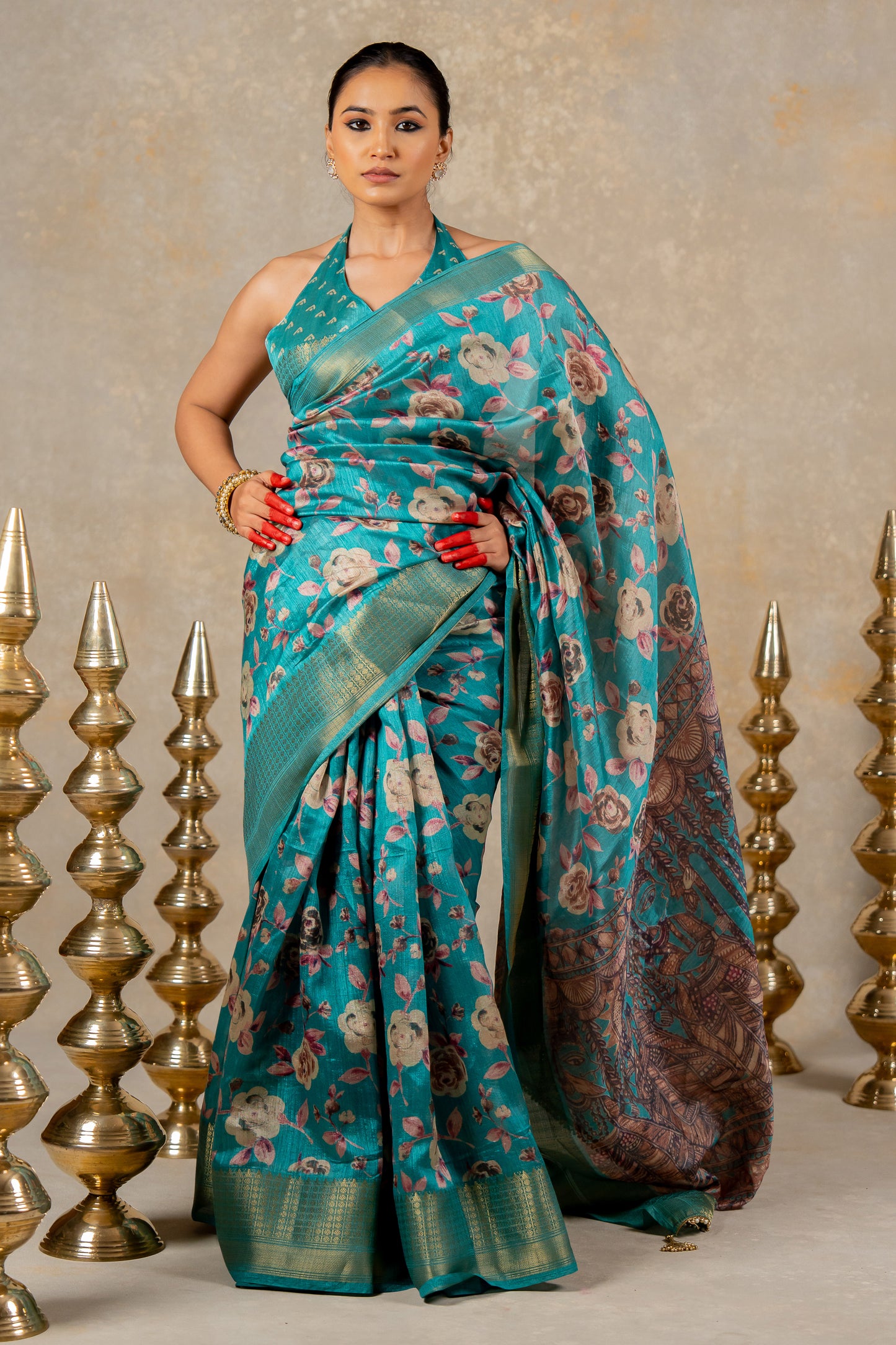 Elegant Floral Printed Art Silk Saree With Unstitched Blouse Piece