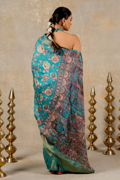 Elegant Floral Printed Art Silk Saree With Unstitched Blouse Piece