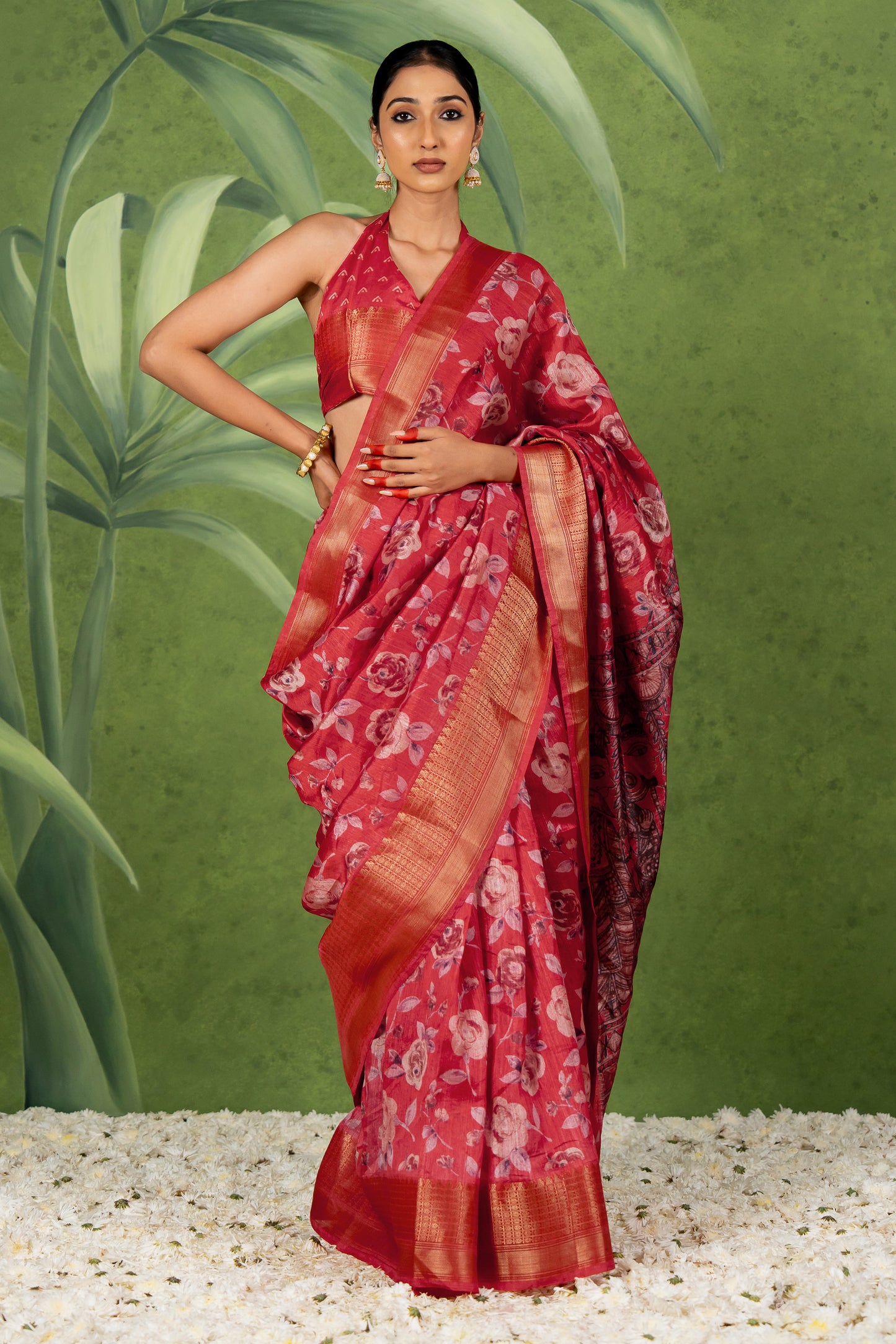 Elegant Floral Printed Art Silk Saree With Unstitched Blouse Piece