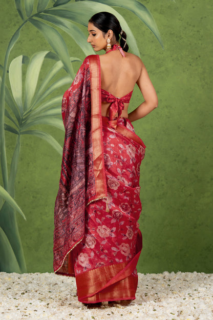 Elegant Floral Printed Art Silk Saree With Unstitched Blouse Piece