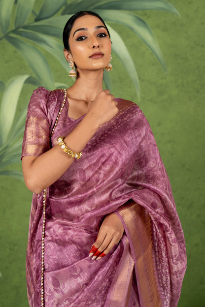 Elegant Paisley Printed Art Silk Saree With Unstitched Blouse Piece