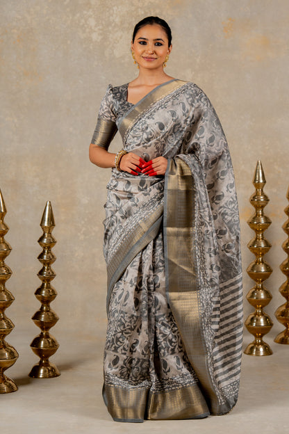 Elegant Paisley Printed Art Silk Saree With Unstitched Blouse Piece