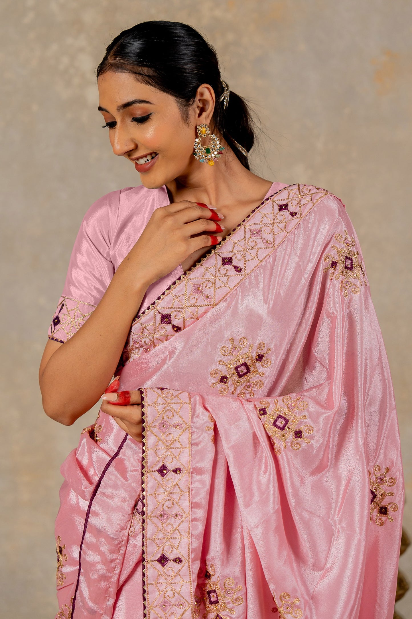 Luxurious Silk Blend Embroidered Saree