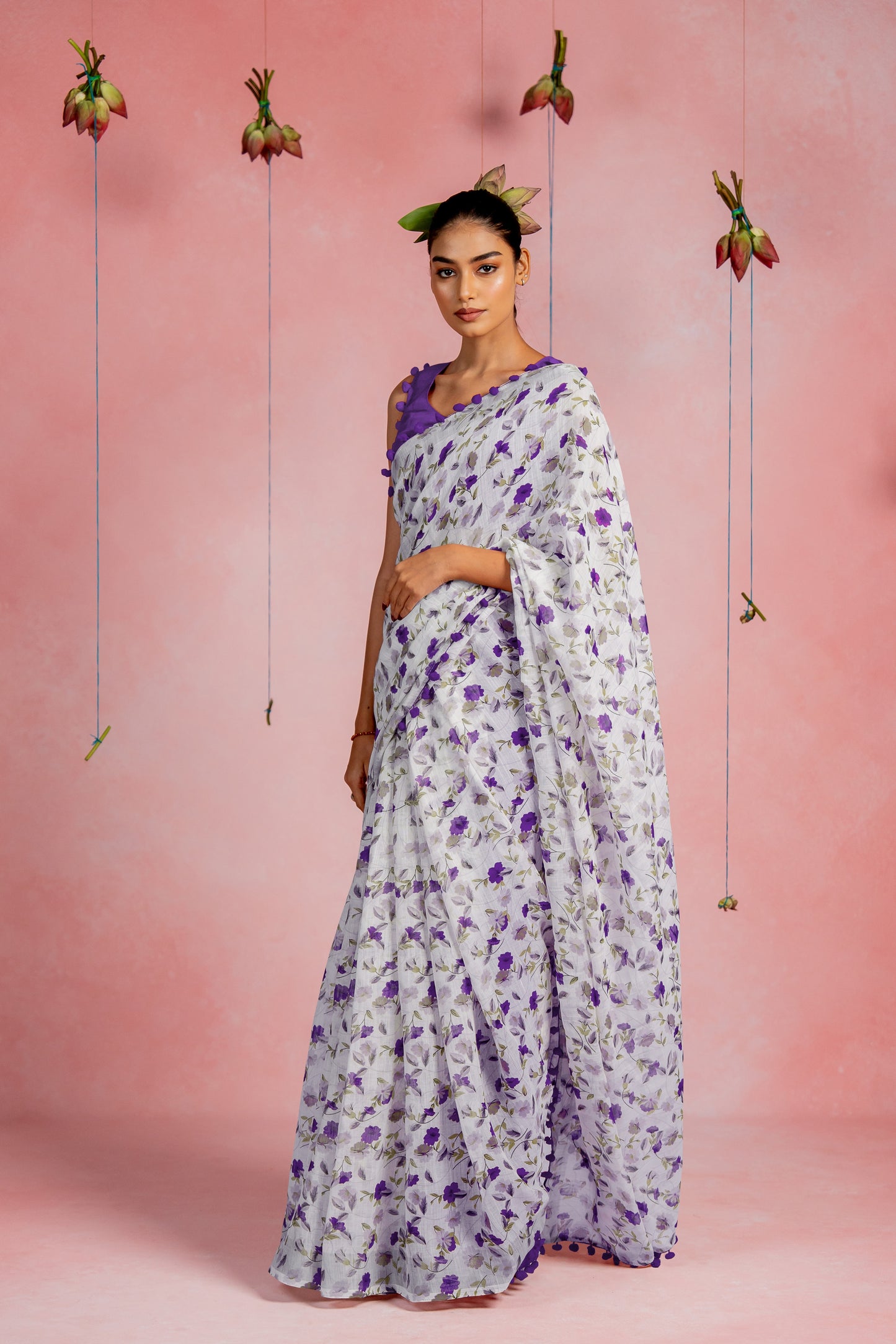 Beautiful Floral Printed Cotton Saree with Unstitched Blouse