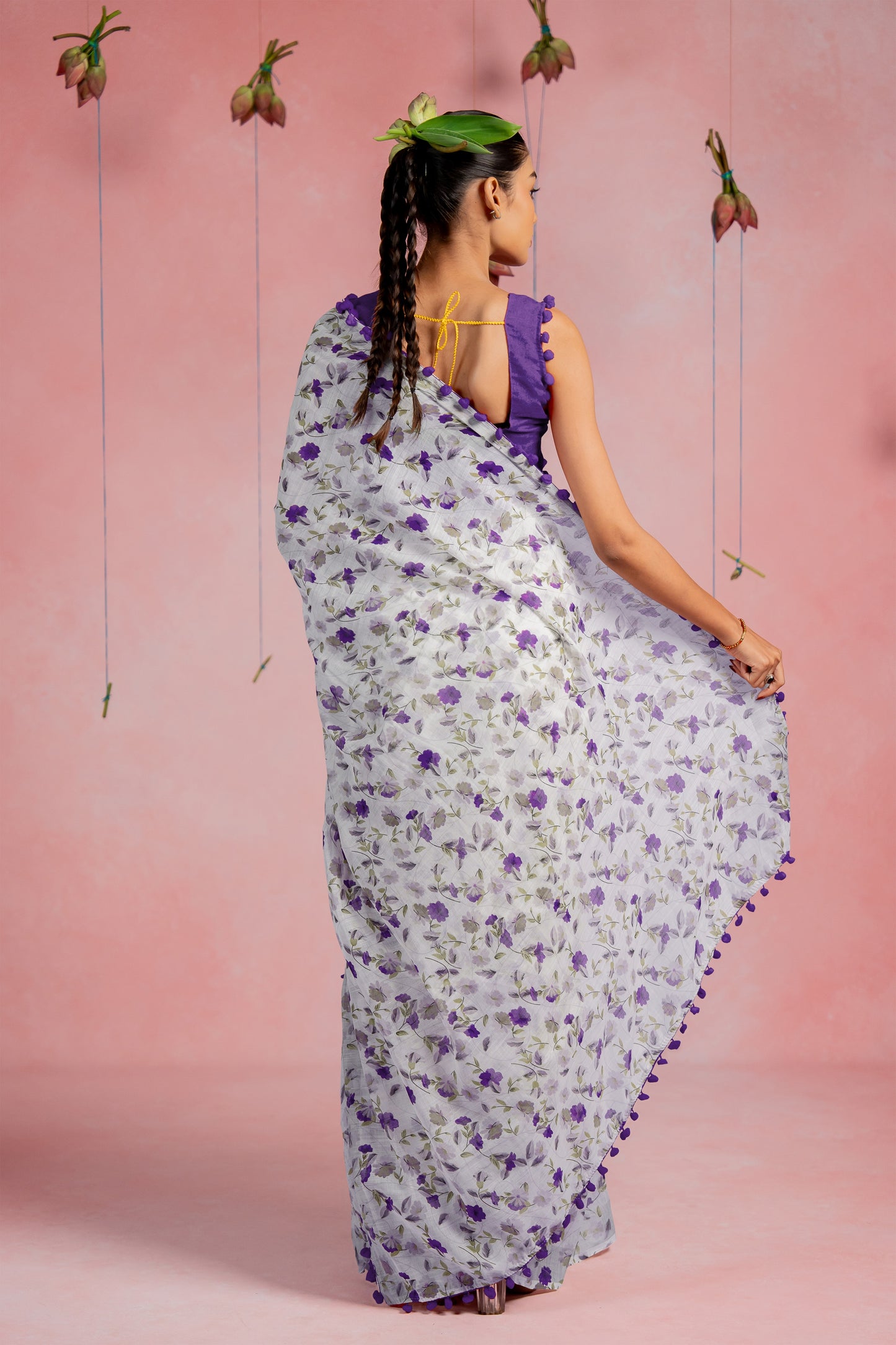 Beautiful Floral Printed Cotton Saree with Unstitched Blouse