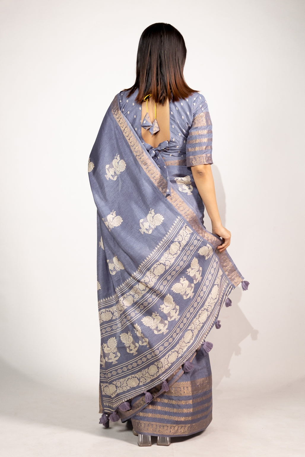 Beautiful Cotton Silk Peacock Block Print Saree With Unstitched Blouse